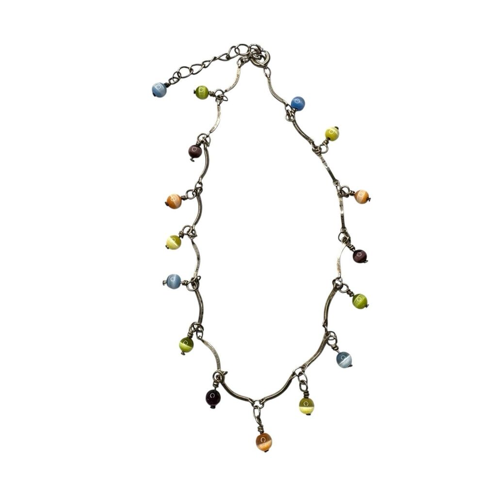 Silver Tone Moon Stone Orbs Beeded Ankle Bracelet